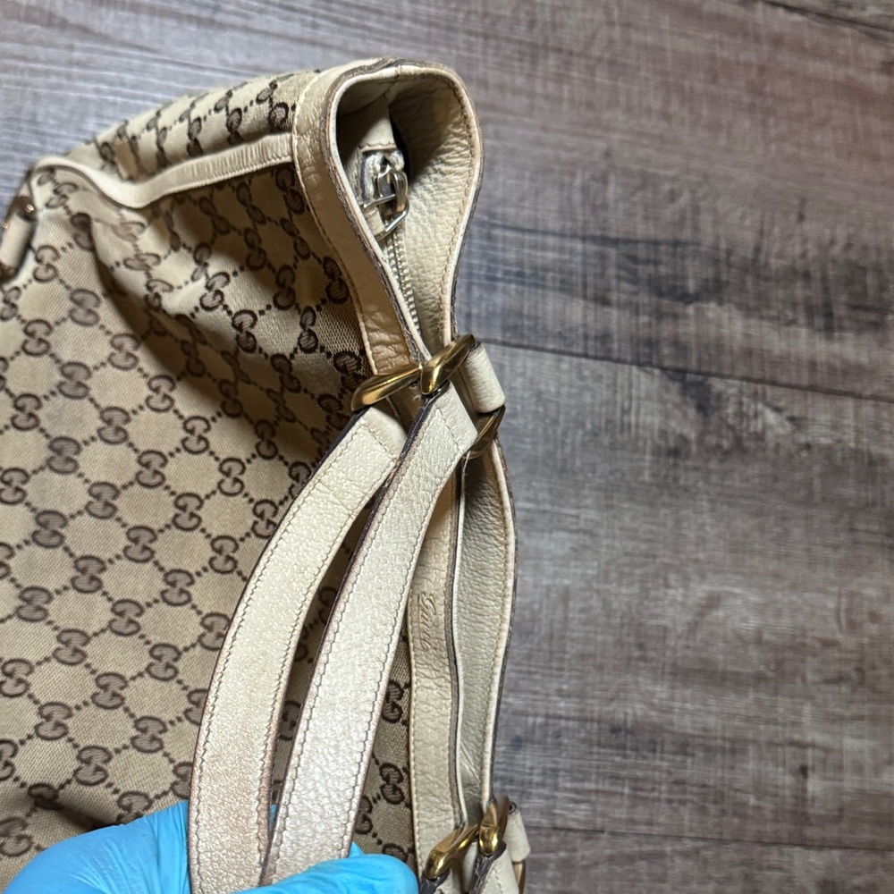 Gucci GG Canvas Leather Beige and Brown Monogram Tote Bag - Picture 10 of 16